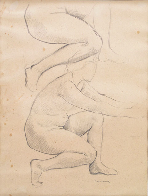  Felice Carena, two studies of a female nude crouched